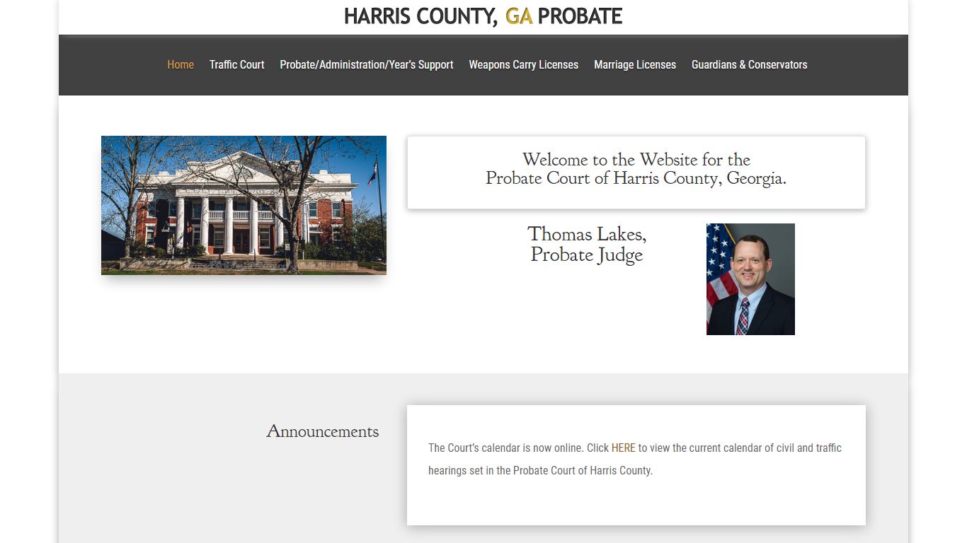 Harris County, GA Probate Court | Thomas Lakes, Judge